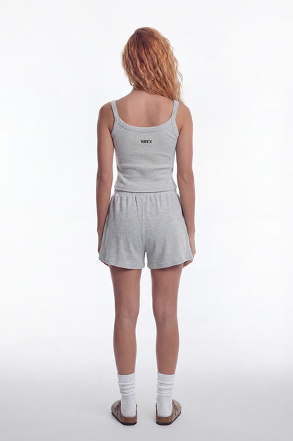 HDEX Celana Korea Olahraga One Mile Label Waffle Shorts W Melange White Wanita Fitness
