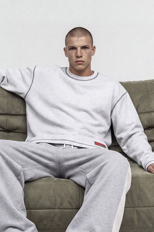 HDEX Baju Korea Olahraga Core Giant Fit Jersey Long Sleeve Melange White Pria Fitness