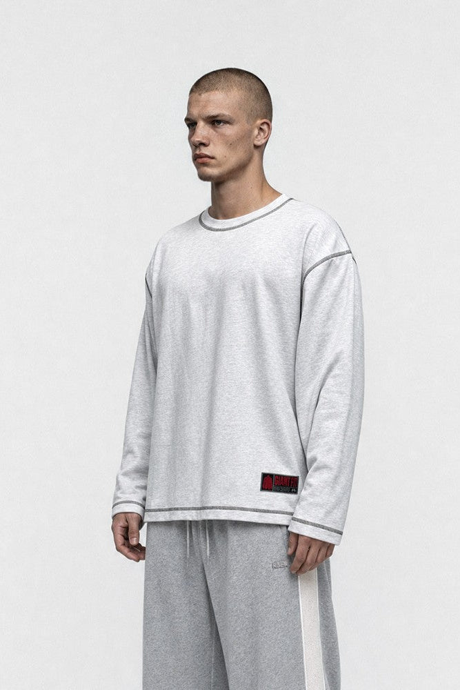HDEX Baju Korea Olahraga Core Giant Fit Jersey Long Sleeve Melange White Pria Fitness