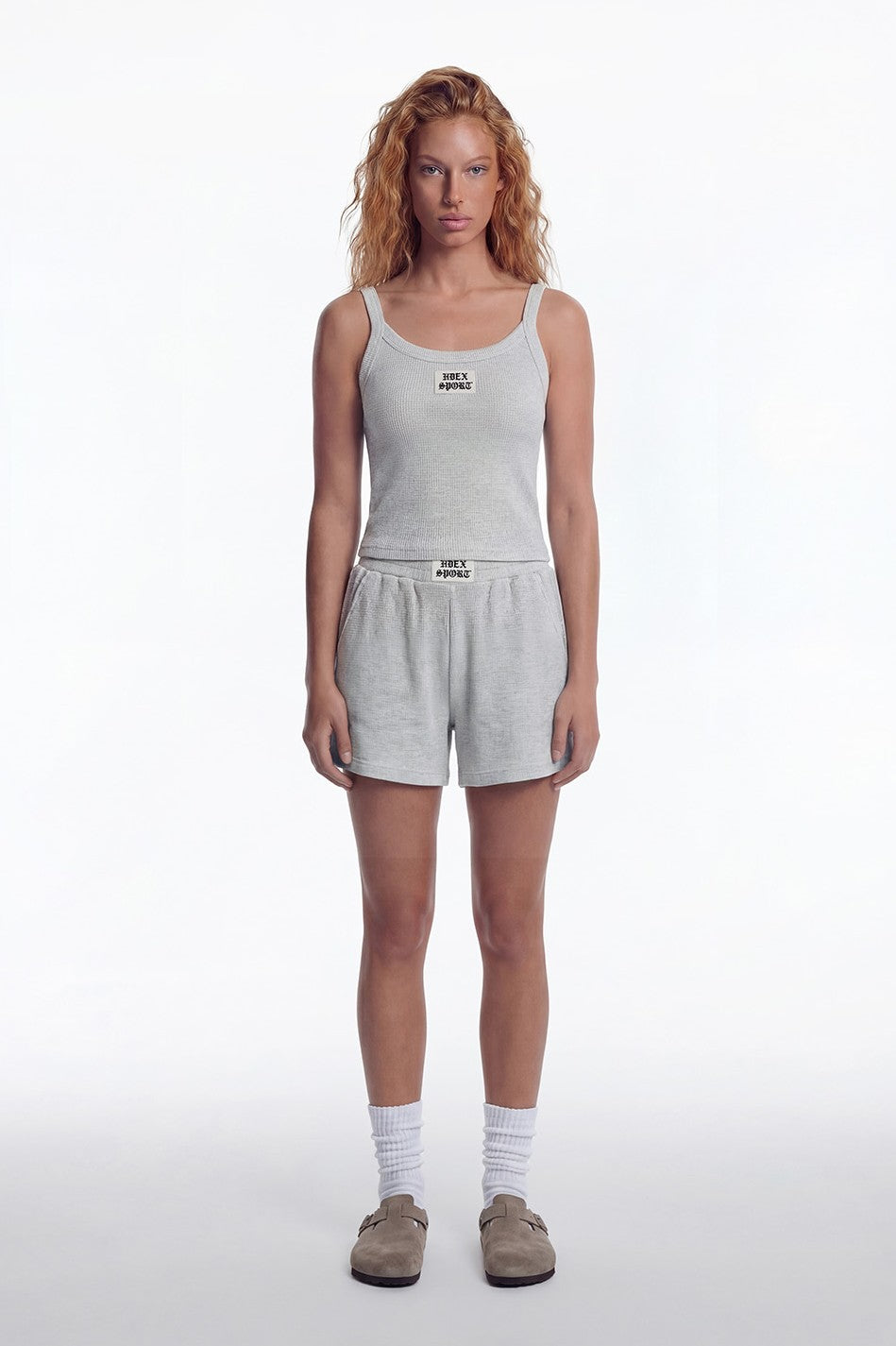 HDEX Celana Korea Olahraga One Mile Label Waffle Shorts W Melange White Wanita Fitness