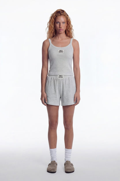 HDEX Celana Korea Olahraga One Mile Label Waffle Shorts W Melange White Wanita Fitness