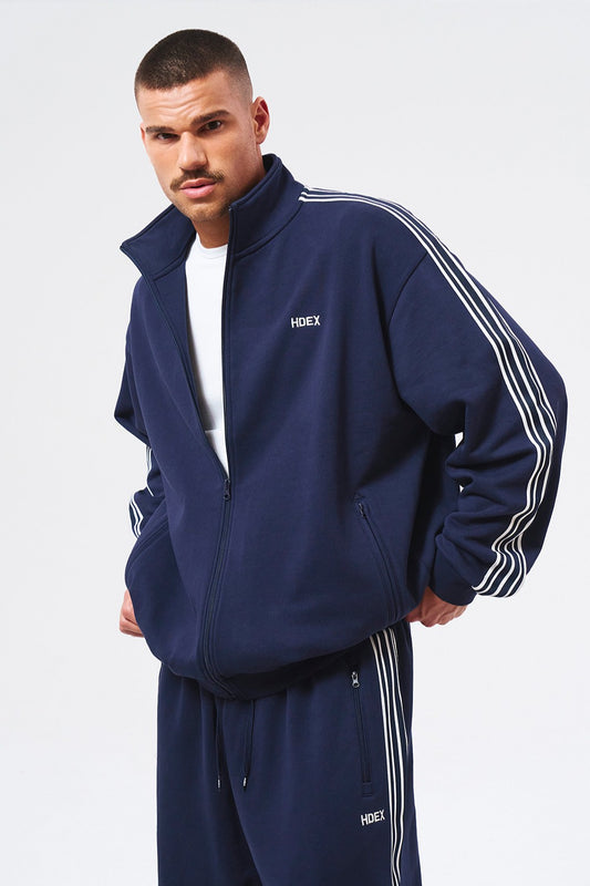 HDEX Baju Korea Olahraga Main Logo Track Jacket Navy Jaket Pria Wanita Fitness