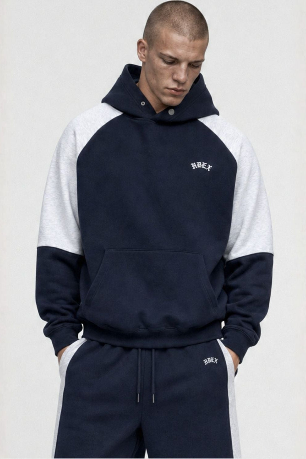 HDEX Baju Korea Olahraga Heroic Shoulder Combi Hoodie Navy Pria Wanita Fitness