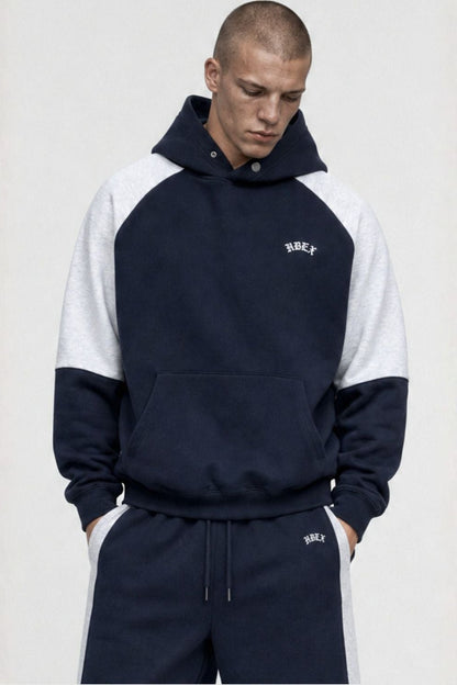 HDEX Baju Korea Olahraga Heroic Shoulder Combi Hoodie Navy Pria Wanita Fitness