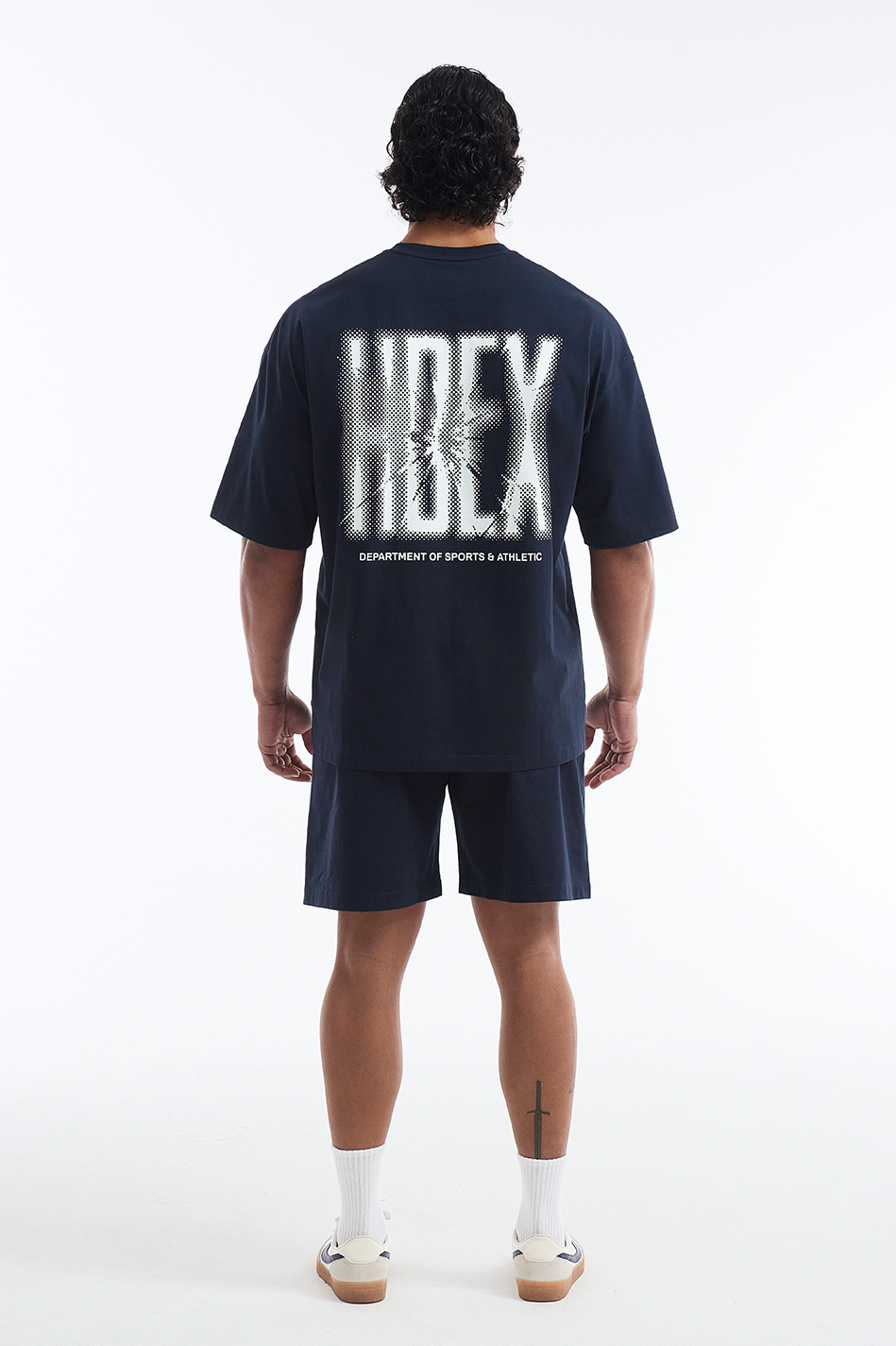 HDEX Baju Korea Olahraga Crack Printed Short Sleeve Navy Pria Fitness