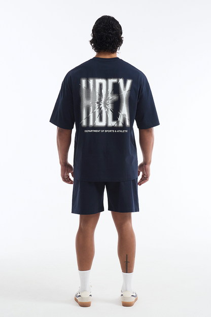 HDEX Baju Korea Olahraga Crack Printed Short Sleeve Navy Pria Fitness