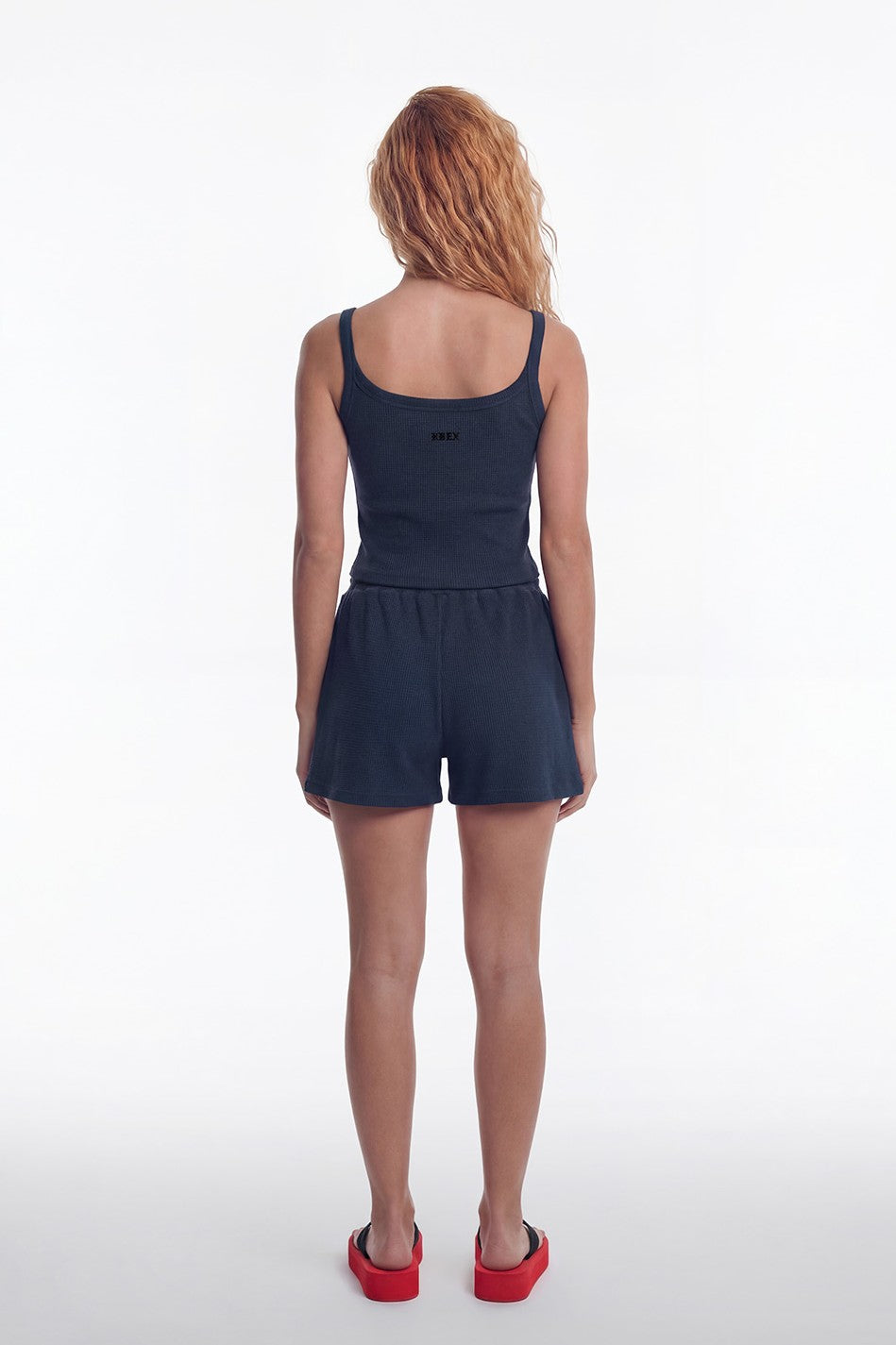HDEX Celana Korea Olahraga One Mile Label Waffle Shorts W Navy Wanita Fitness