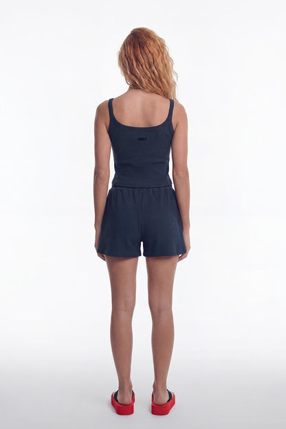 HDEX Celana Korea Olahraga One Mile Label Waffle Shorts W Navy Wanita Fitness