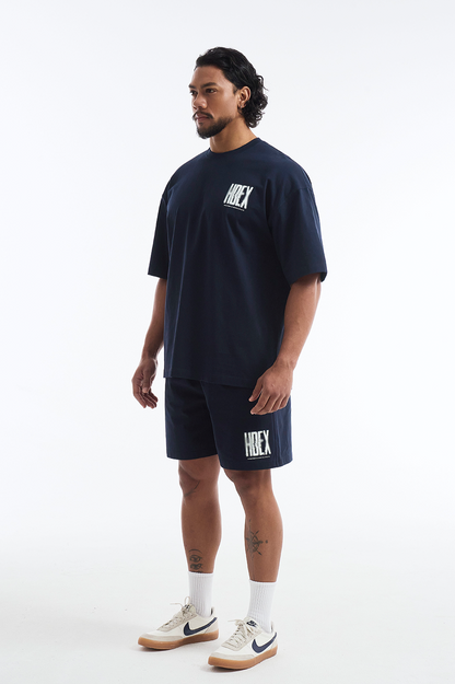 HDEX Baju Korea Olahraga Crack Printed Short Sleeve Navy Pria Fitness