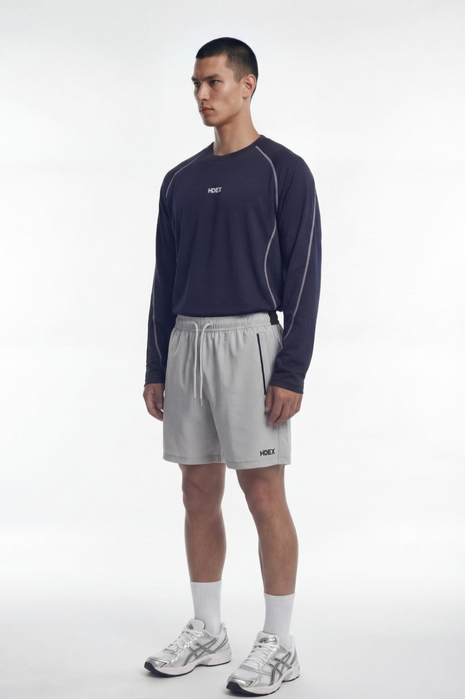 HDEX Baju Korea Olahraga Active Mesh Stitch Long Sleeve Navy Pria Fitness