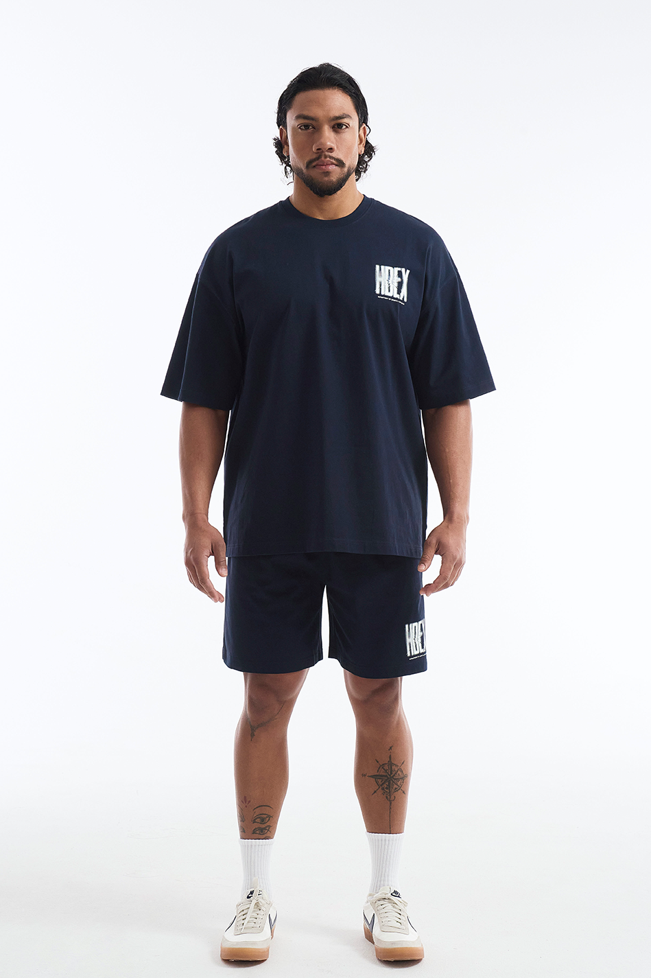 HDEX Baju Korea Olahraga Crack Printed Short Sleeve Navy Pria Fitness