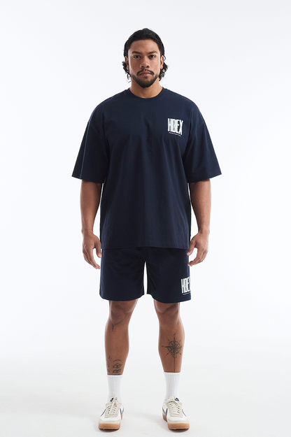 HDEX Baju Korea Olahraga Crack Printed Short Sleeve Navy Pria Fitness