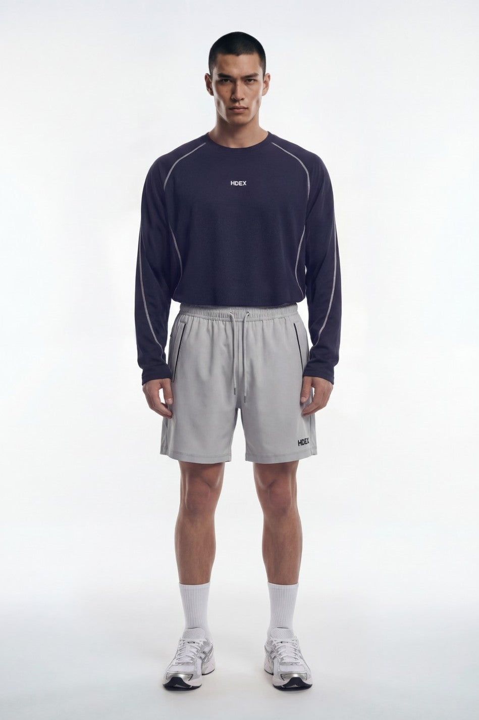 HDEX Baju Korea Olahraga Active Mesh Stitch Long Sleeve Navy Pria Fitness