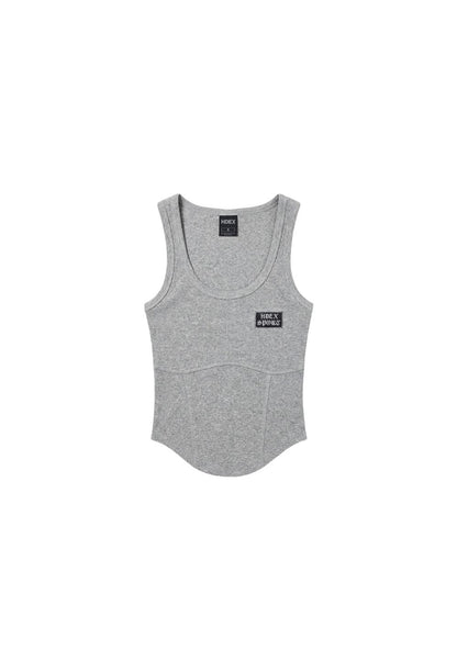 HDEX Baju Korea Olahraga Womens Round Cover Stitch Tank Top Melange Gray Wanita Fitness