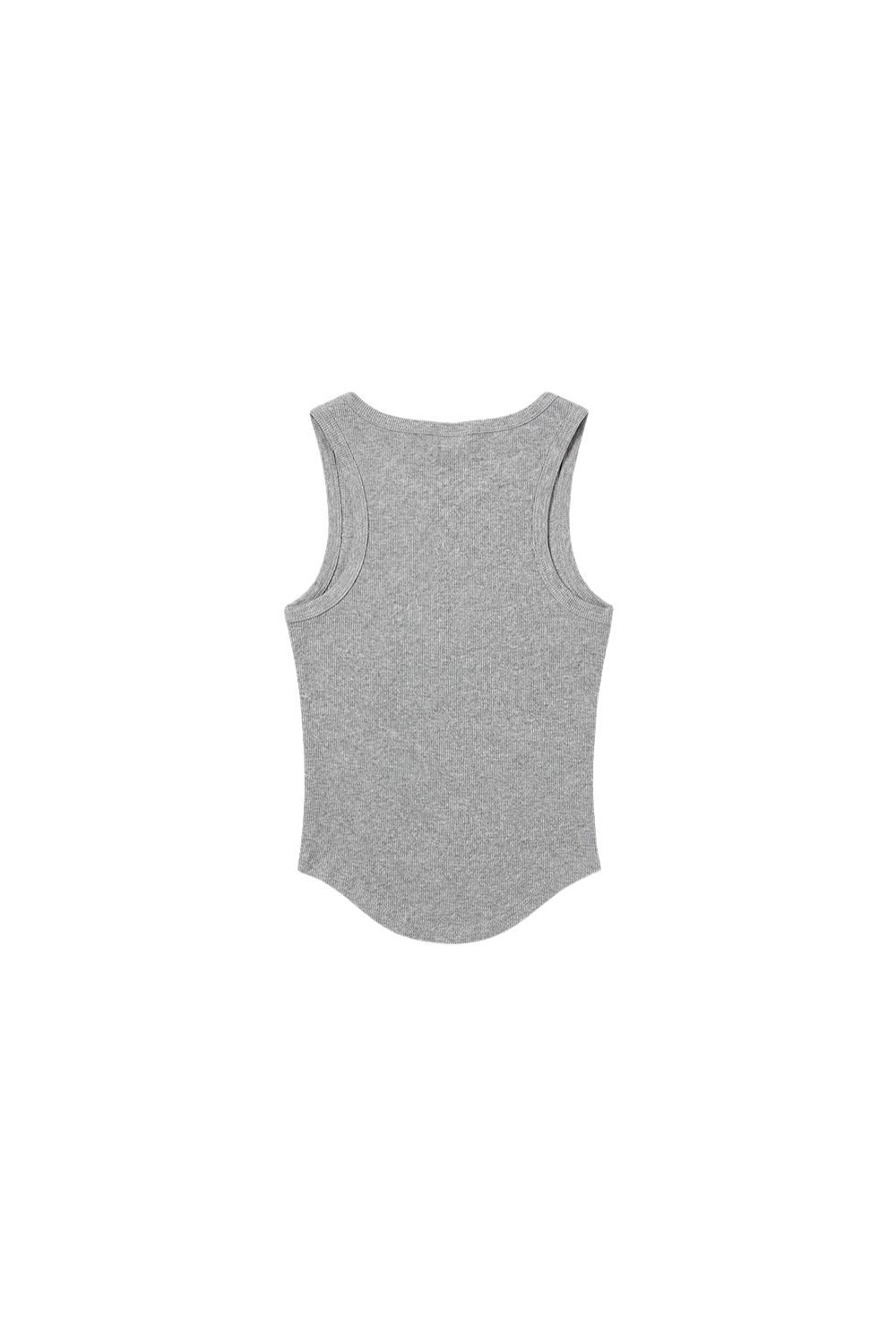 HDEX Baju Korea Olahraga Womens Round Cover Stitch Tank Top Melange Gray Wanita Fitness