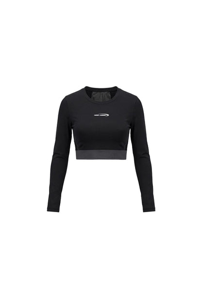 HDEX Baju Korea Olahraga Assist Mesh Layer Back Crop Top Black Wanita Fitness