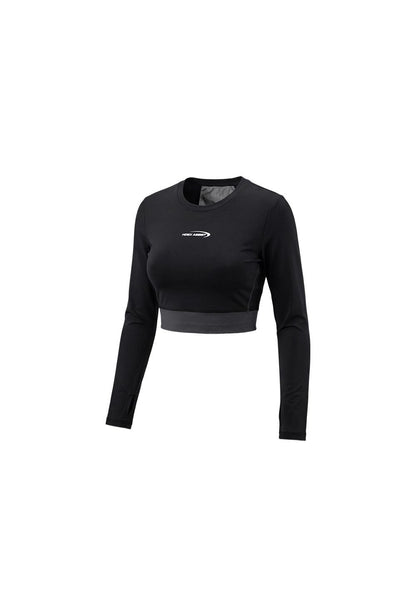 HDEX Baju Korea Olahraga Assist Mesh Layer Back Crop Top Black Wanita Fitness