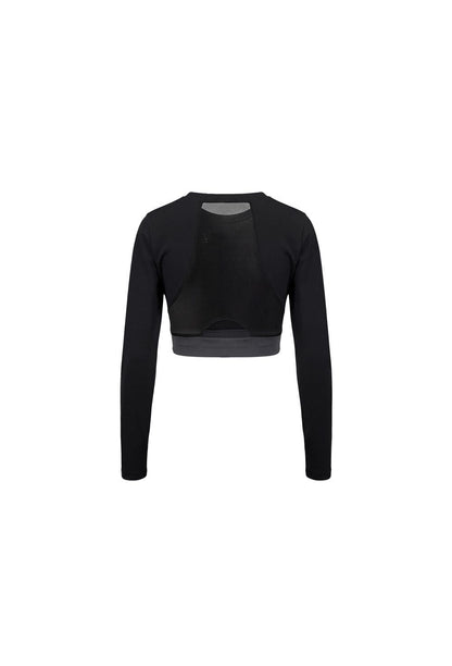 HDEX Baju Korea Olahraga Assist Mesh Layer Back Crop Top Black Wanita Fitness
