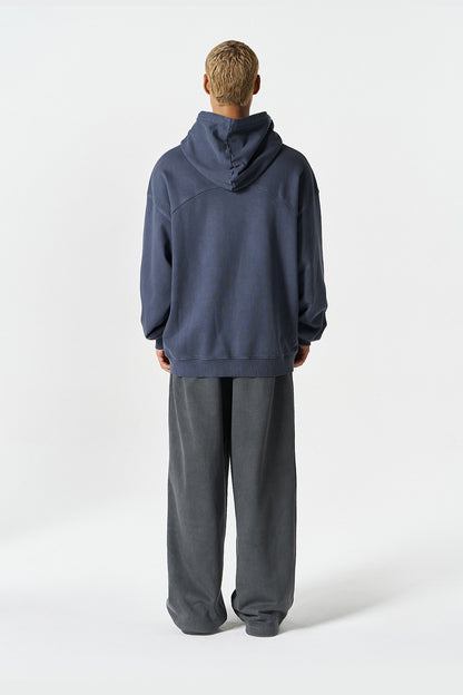 HDEX Baju Korea Olahraga Core Small Logo Pigment Hoodie Navy Jaket Pria Fitness