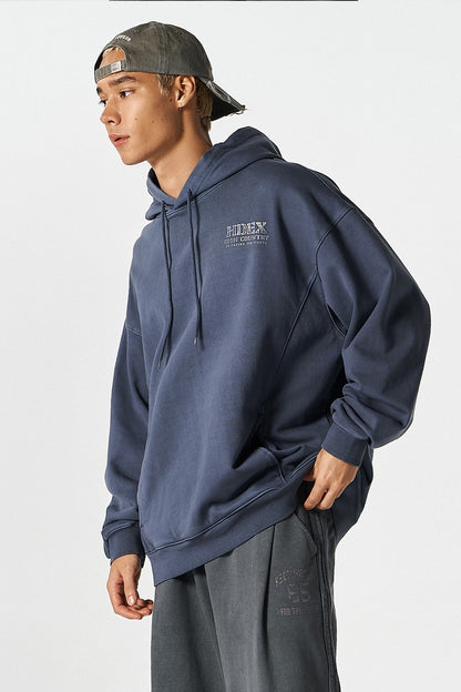 HDEX Baju Korea Olahraga Core Small Logo Pigment Hoodie Navy Jaket Pria Fitness