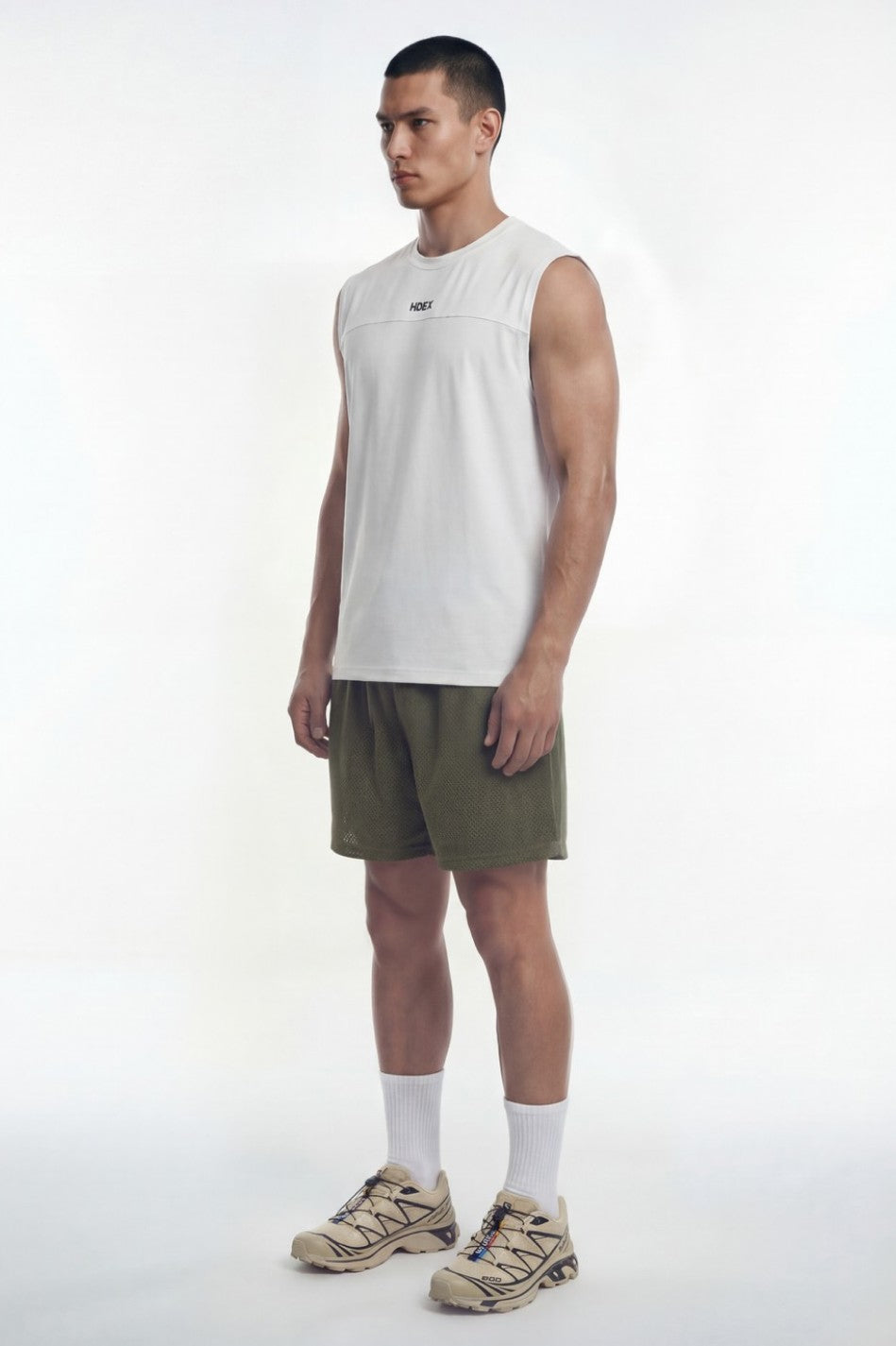 HDEX Baju Korea Olahraga Active Cutline Sleeveless White Pria Fitness