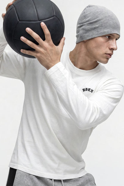 HDEX Baju Korea Olahraga Natural Body Fit Long Sleeve White Pria Fitness